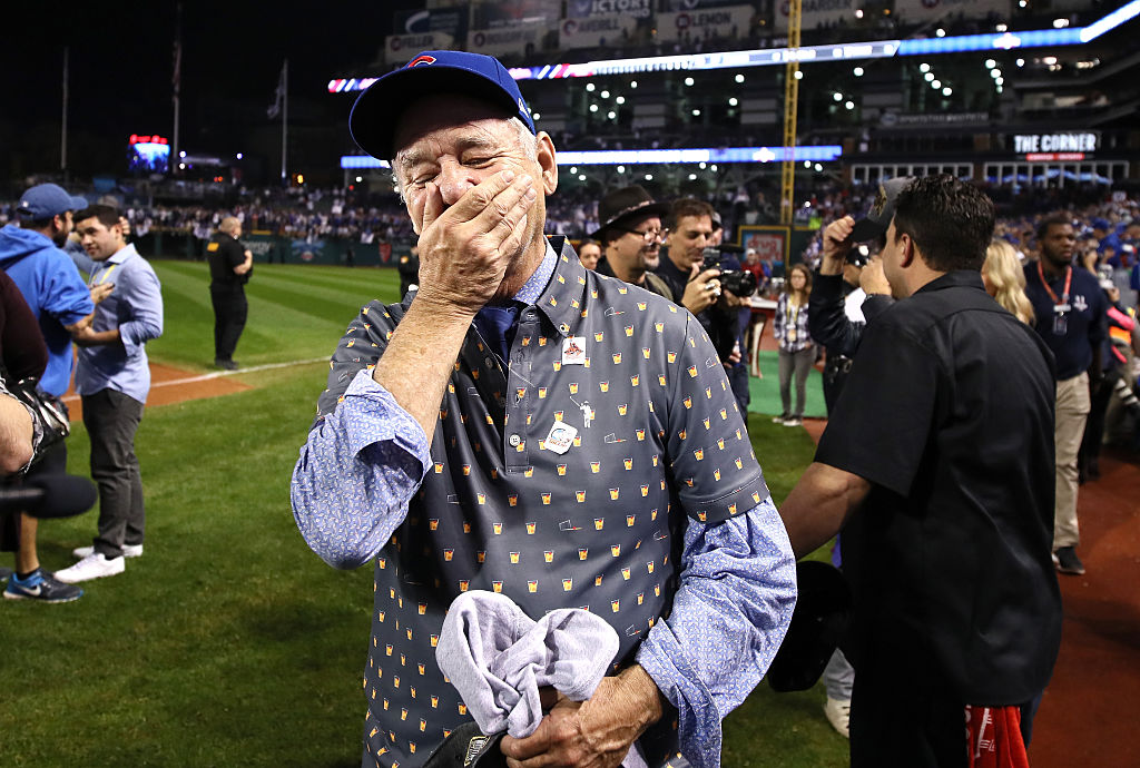 CLEVELAND, OH - NOVEMBER 02: Actor Bill Murray reacts on the field after the Chicago Cubs defeated the Cleveland Indians 8-7 in Game Seven of the 2016 World Series at Progressive Field on November 2, 2016 in Cleveland, Ohio. The Cubs win their first World Series in 108 years. (Photo by Ezra Shaw/Getty Images)